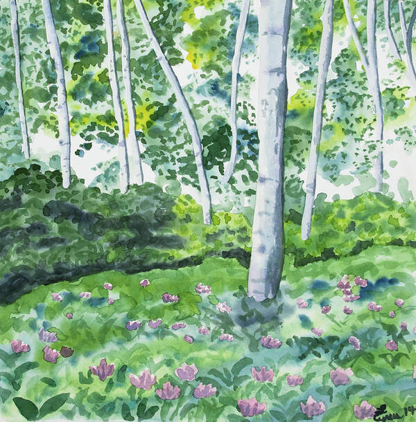 Watercolor Painting Art Print featuring the painting Watercolor - Spring Forest and Flowers by Cascade Colors