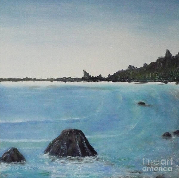 Waves Art Print featuring the painting Waves and Pines by Monika Shepherdson