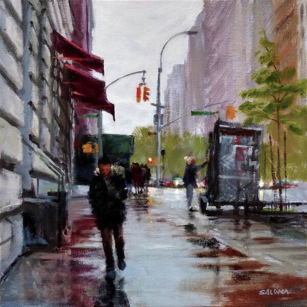 New York Art Print featuring the painting Wet Morning, Early Spring by Peter Salwen