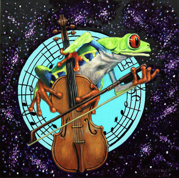 Violin Art Print featuring the painting What's It All About Froggy? by John Lautermilch