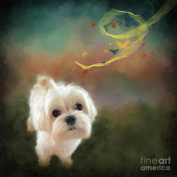 Puppy Art Print featuring the digital art When Puppies Get Confused by Lois Bryan