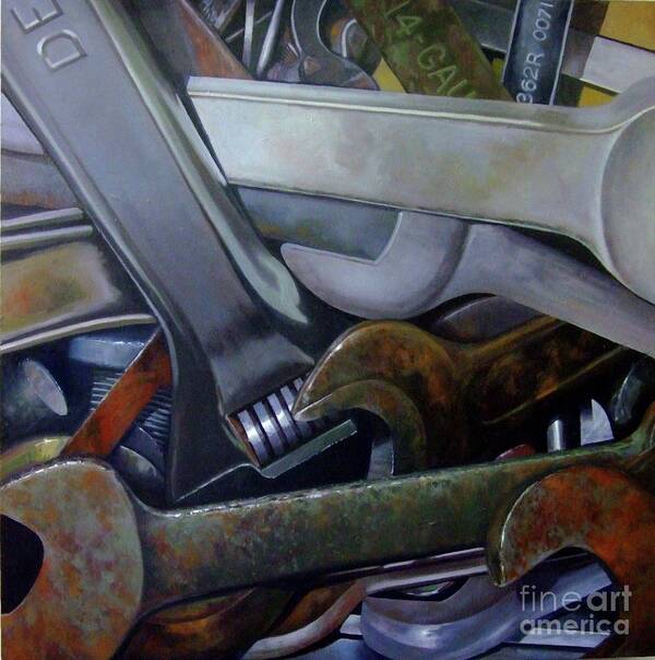 Tools. Wrenches Art Print featuring the painting Where Have All The Mechanics Gone by Jessica Anne Thomas