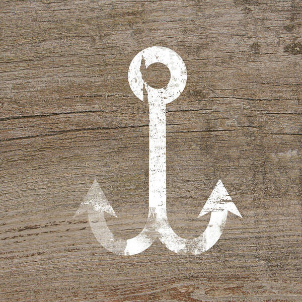 Wood Art Print featuring the mixed media White and Wood Anchor- Art by Linda Woods by Linda Woods