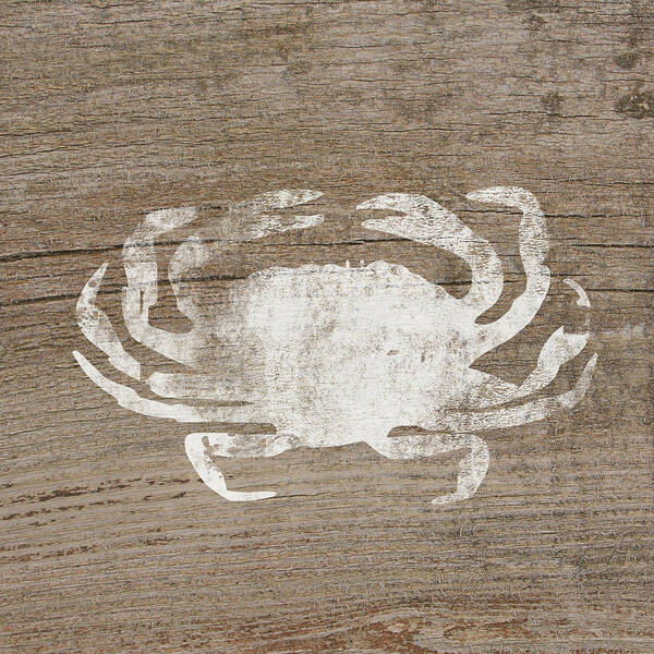 Cape Cod Art Print featuring the mixed media White Crab On Wood- Art by Linda Woods by Linda Woods