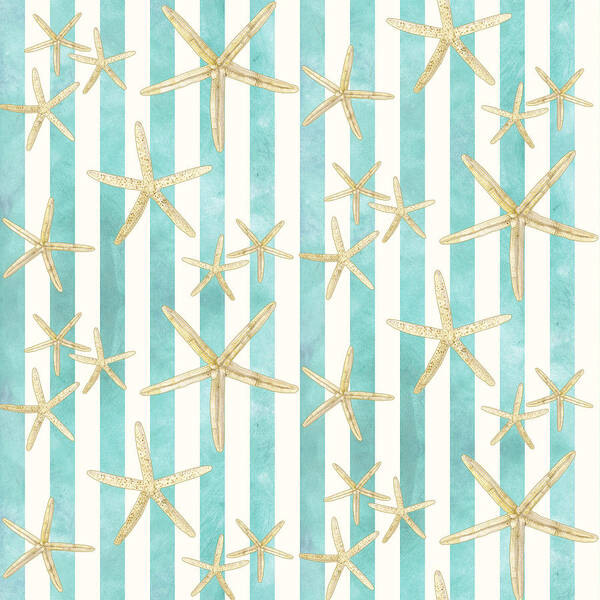 Watercolor Art Print featuring the painting White Finger Starfish Watercolor Stripe Pattern by Audrey Jeanne Roberts
