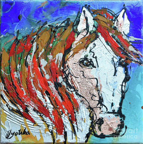  Art Print featuring the painting White Horse by Jyotika Shroff