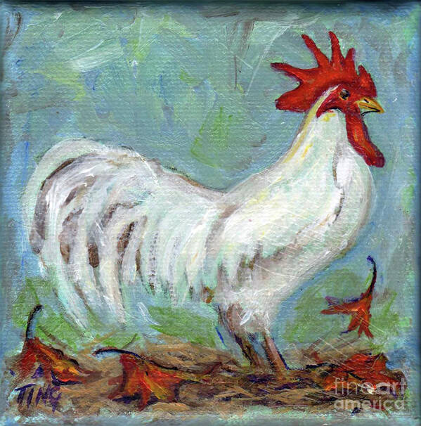 Rooster Art Print featuring the painting White Rooster by Doris Blessington