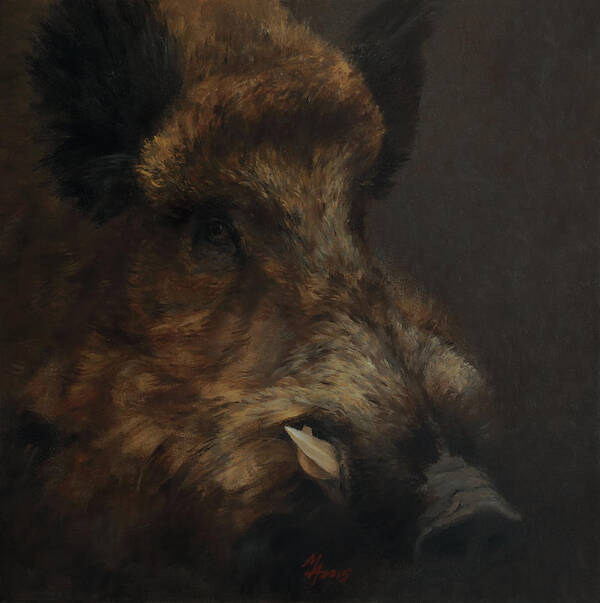 Boar Art Print featuring the painting Wildboar Portrait by Attila Meszlenyi