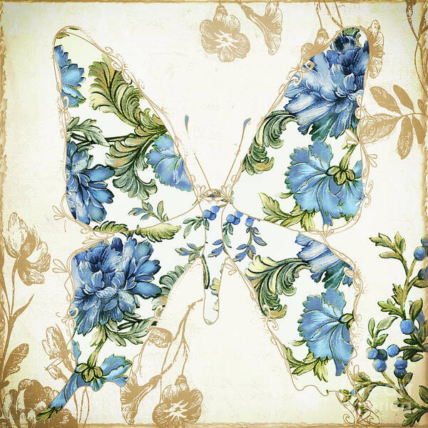 Blue Butterfly Tapestry Art Print featuring the painting Winged Tapestry IV by Mindy Sommers