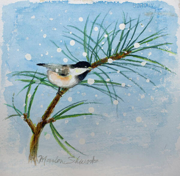 Chickadee Art Print featuring the painting Winter Chickadee by Marlene Schwartz Massey
