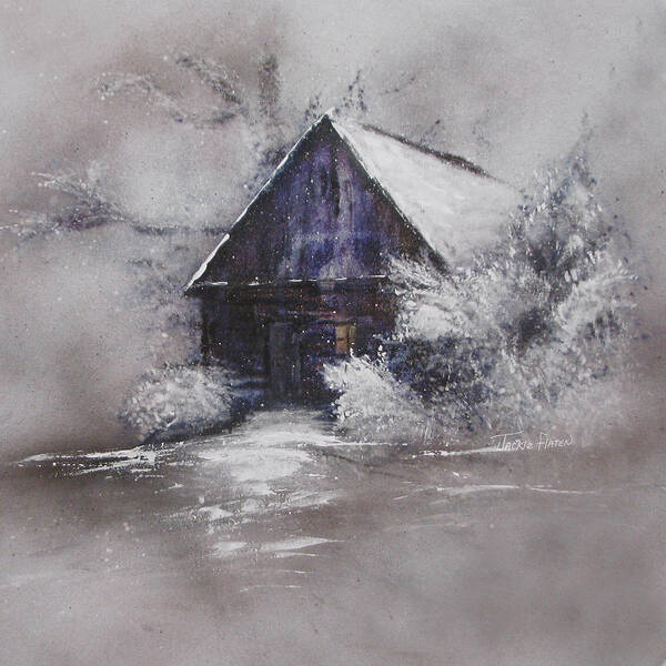 Canvas Prints Art Print featuring the painting Winter Cottage by Jackie Flaten