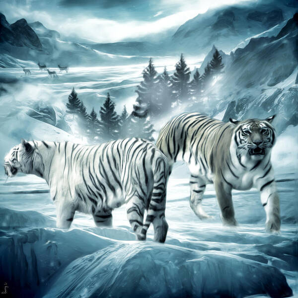 Tiger Art Print featuring the photograph Winter Deuces by Lourry Legarde
