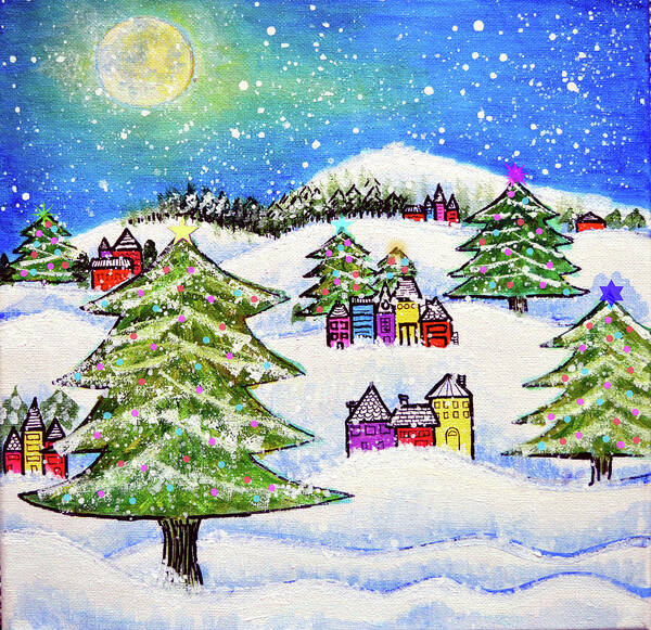 Xmas Christmas Scene Trees Xmas Trees Art Print featuring the painting Winter Wonder by Robin Mead