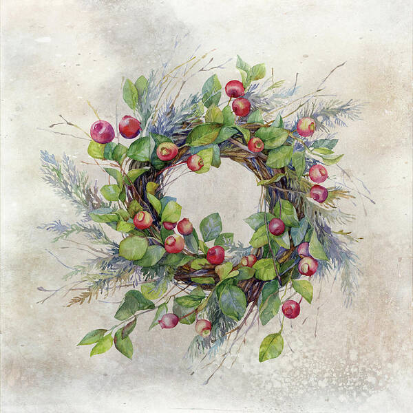 Berries Art Print featuring the digital art Woodland Berry Wreath by Colleen Taylor