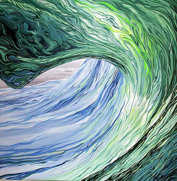 Surf Art Art Print featuring the painting Wrap Around by William Love