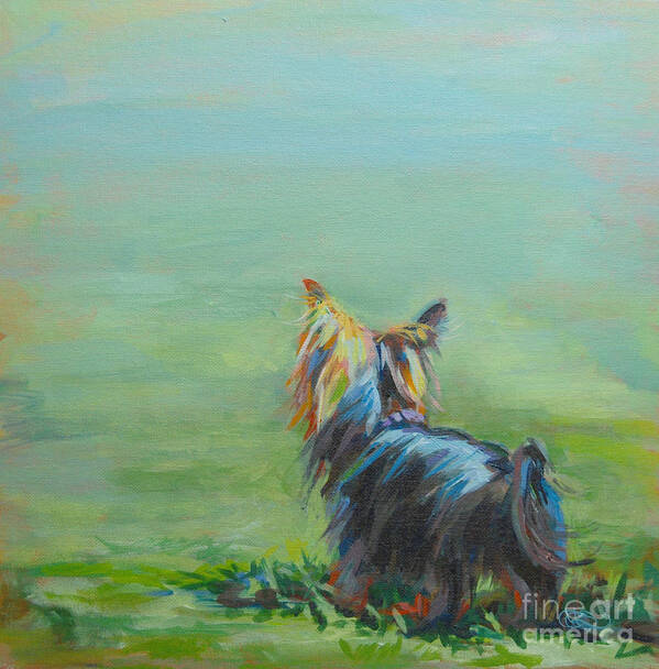 Yorkshire Terrier Art Print featuring the painting Yorkie in the Grass by Kimberly Santini