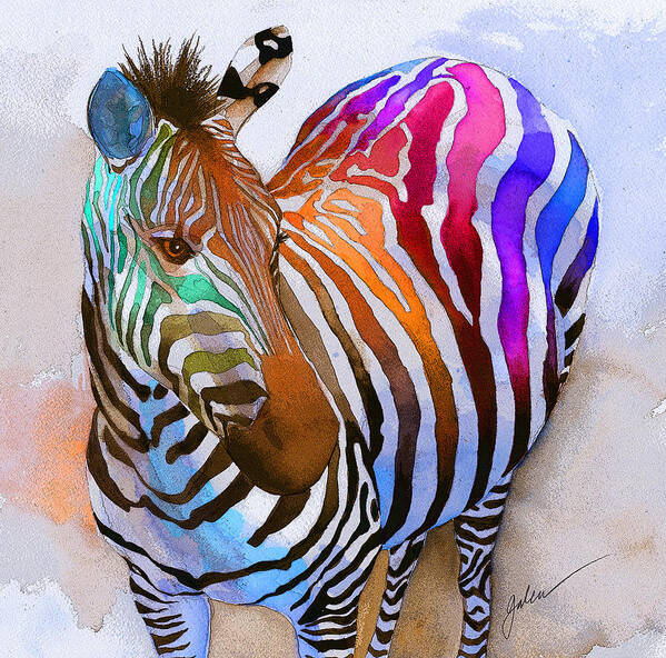 Colorful Art Print featuring the painting Zebra Dreams by Galen Hazelhofer