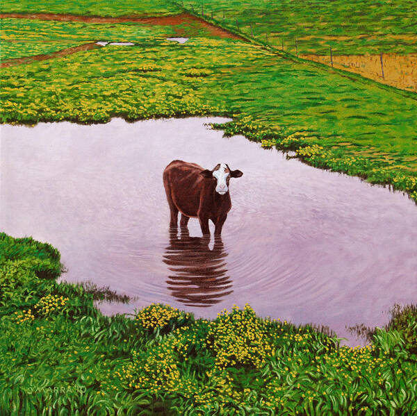Cow Art Print featuring the painting Zen Cow by Allan OMarra