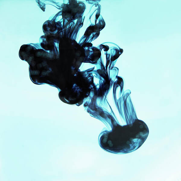 Underwater Art Print featuring the photograph Blue Ink Swirling In Liquid #1 by Lisbeth Hjort