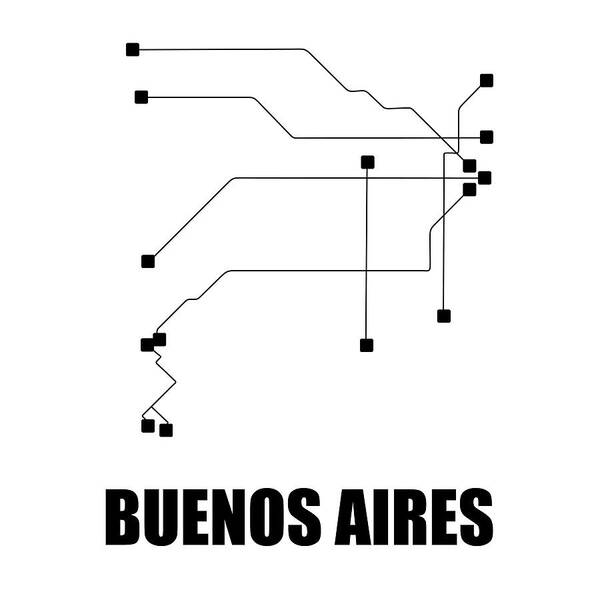Buenos Aires Art Print featuring the digital art Buenos Aires White Subway Map #1 by Naxart Studio