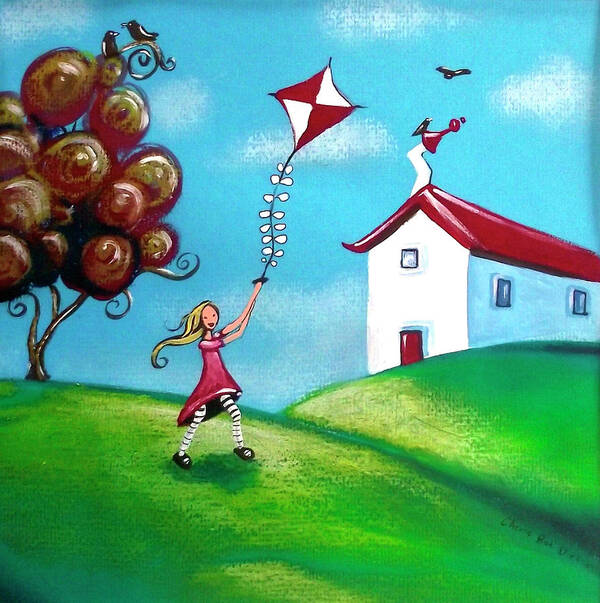 Girl Art Print featuring the painting Go Fly A Kite #1 by Cherie Roe Dirksen