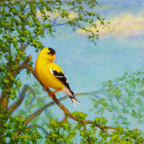 Goldfinch Art Print featuring the painting Goldfinch #1 by Joe Bergholm