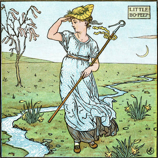 Rhymes Art Print featuring the painting Little Bo Peep #1 by Walter Crane