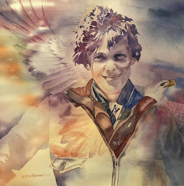 Amelia Earhart Art Print featuring the painting On Eagles Wings #1 by Tara Moorman