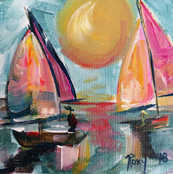 Harbor Art Print featuring the painting Sail away with me by Roxy Rich