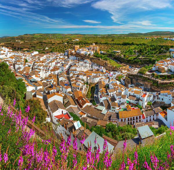 Estock Art Print featuring the digital art Spain, Andalusia, Setenil De Las Bodegas, Cadiz District, Costa Del Sol, White Towns, Top View Of The White Town #1 by Olimpio Fantuz