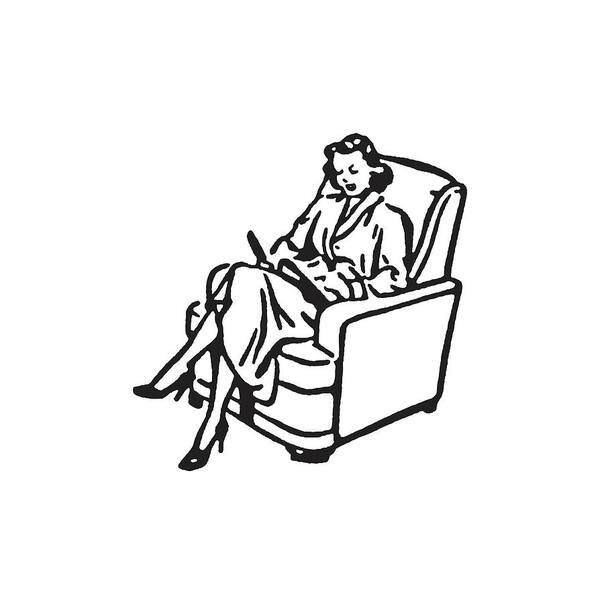 Activity Art Print featuring the drawing Woman Reading in Chair #1 by CSA Images