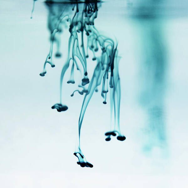Underwater Art Print featuring the photograph Blue Ink Swirling In Liquid #3 by Lisbeth Hjort