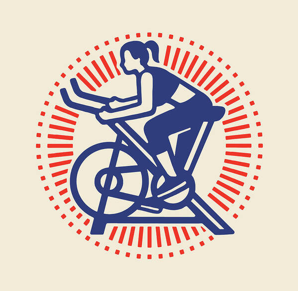 Activity Art Print featuring the drawing Woman Working Out on an Exercise Bike #4 by CSA Images