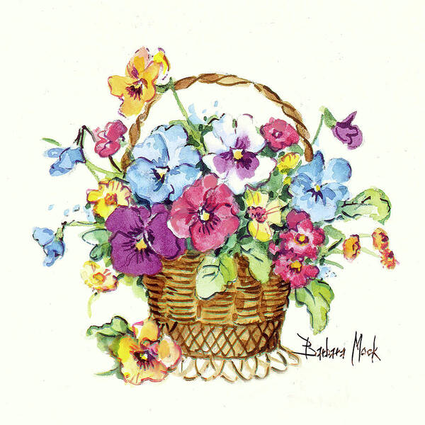Pansy Basket Miniature Art Print featuring the painting 602 Pansy Basket Miniature by Barbara Mock