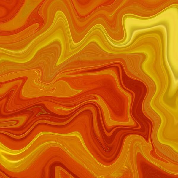 Abstract Art Print featuring the painting Abstract Art - Colorful Fluid Painting Marble Pattern Orange Yellow by Patricia Piotrak