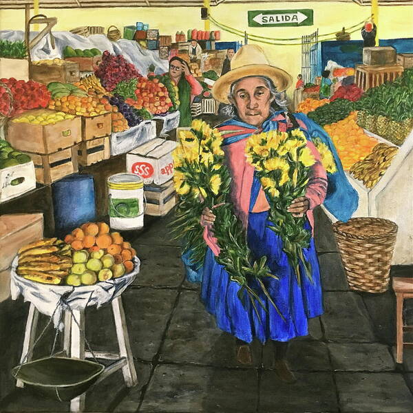 Abuela Art Print featuring the painting Abuela at the Marketplace by Bonnie Peacher