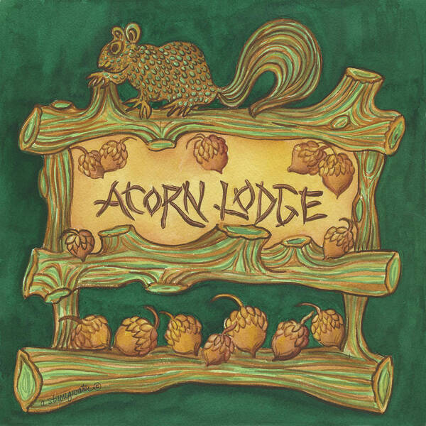Adirondack Acorn Lodge Art Print featuring the painting Adirondack Acorn Lodge by Andrea Strongwater