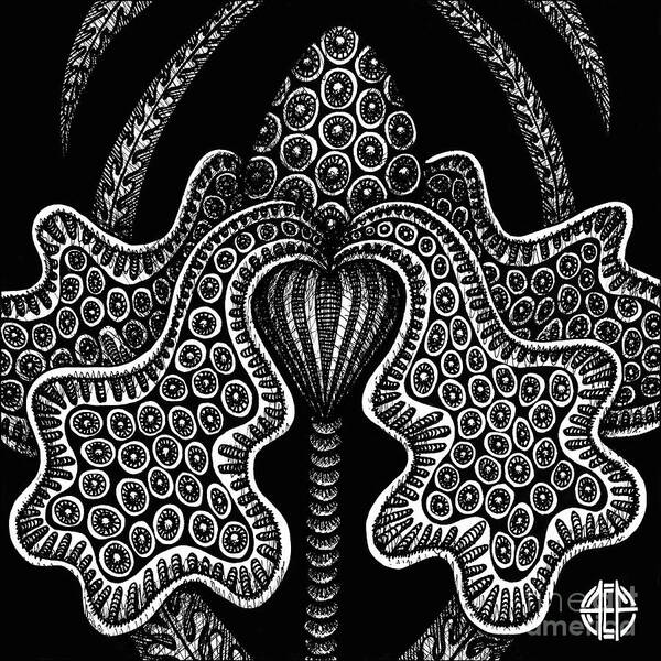Boho Art Print featuring the drawing Alien Bloom 23 Black and White by Amy E Fraser