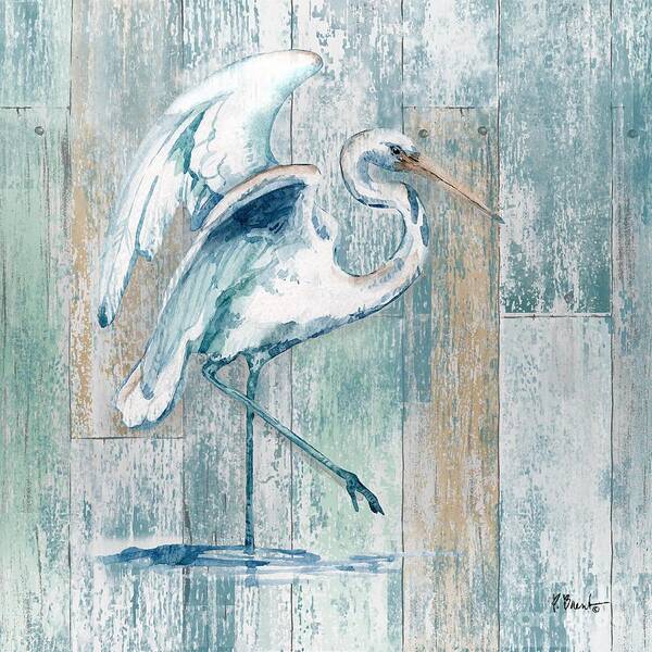 Birds Art Print featuring the painting Arianna Egret - Wood by Paul Brent