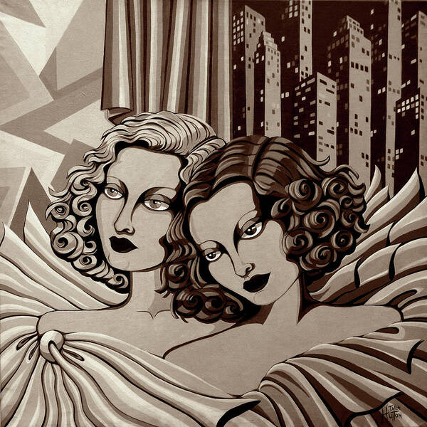 Portrait Art Print featuring the painting Arielle and Gabrielle in Sepia Tone by Tara Hutton