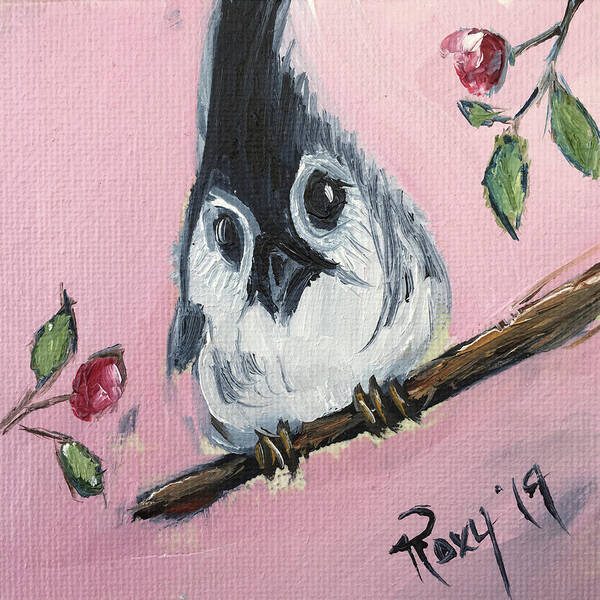 Titmouse Art Print featuring the painting Baby Tufted Tit Mouse by Roxy Rich