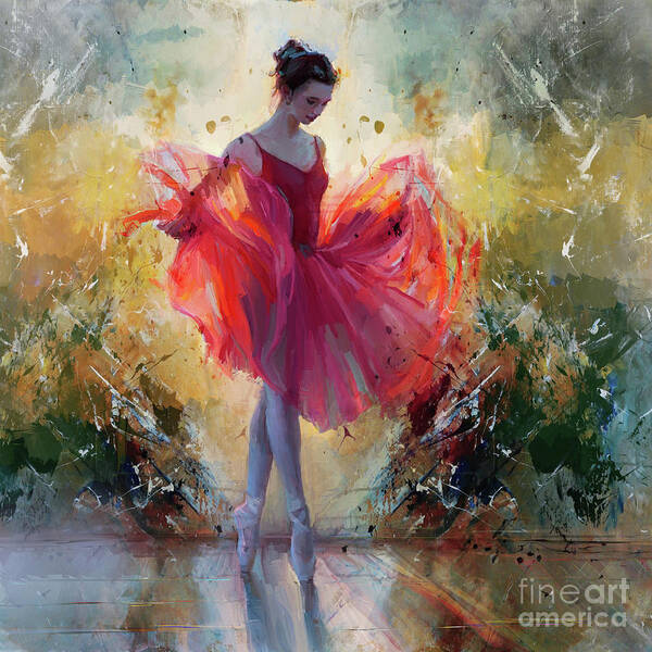Ballerina Art Print featuring the painting Ballerina dance girl kk45a by Gull G