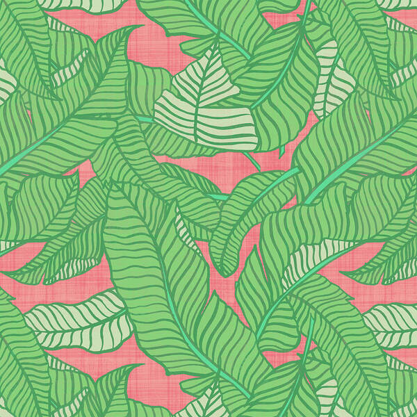 Banana Leaf Art Print featuring the painting Banana Leaf Pattern Pink by Jen Montgomery