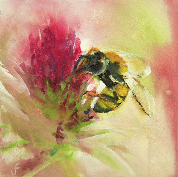 Bee Art Print featuring the painting Bee On Clover by Jani Freimann