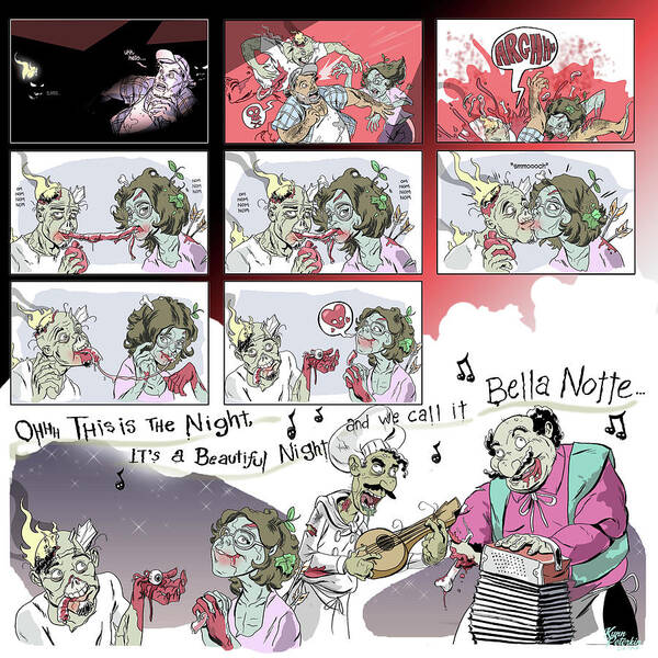 Comic Strip Art Print featuring the digital art Bella Notte by Kynn Peterkin