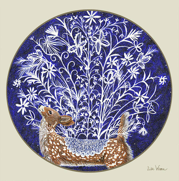 Lise Winne Art Print featuring the mixed media Blue Period Art Featuring a Fawn by Lise Winne