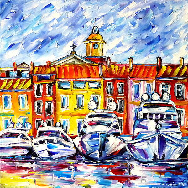 I Love St Tropez Art Print featuring the painting Boats Of St. Tropez by Mirek Kuzniar