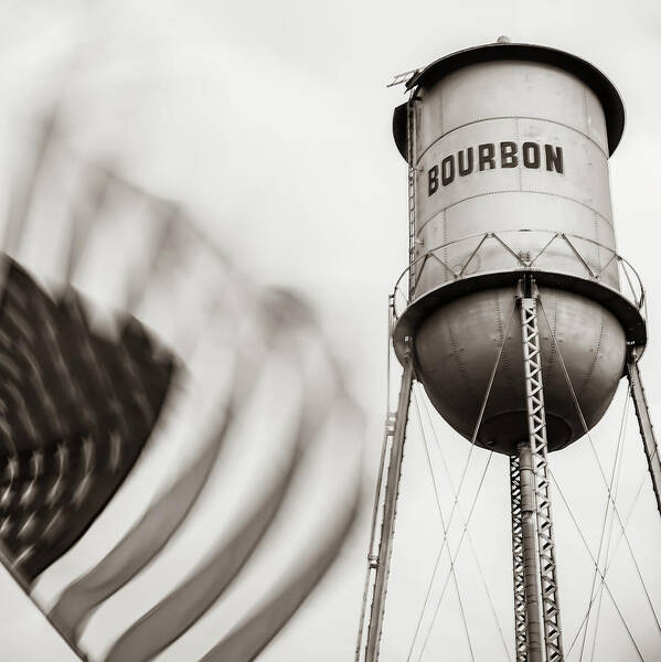 America Art Print featuring the photograph Bourbon Water Tower USA Vintage - 1x1 Sepia by Gregory Ballos