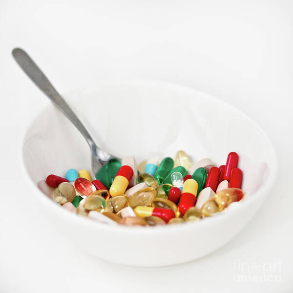 Pills Art Print featuring the photograph Bowl Of Pills by Microgen Images/science Photo Library