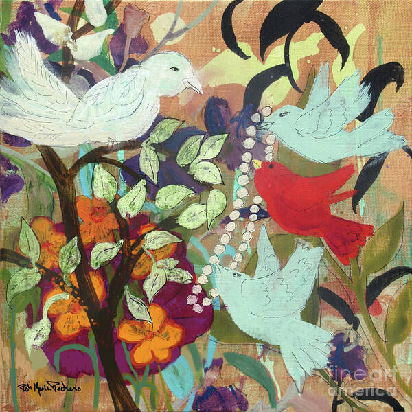 Birds Art Print featuring the painting Bringin' Momma Beads by Robin Pedrero